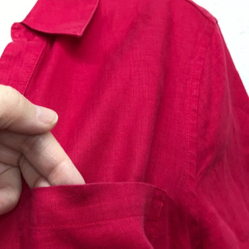 Chicos No-Iron Linen Shirt Top Size 2 Magenta 3/4 Sleeve Button Up Pocket L 12 - Picture 3 of 8